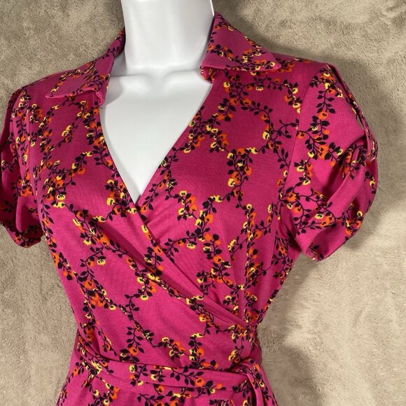 Diane von Furstenberg DVF Jilda Two Wrap Dress Size 2 Pink Floral Print Collared - Picture 3 of 14